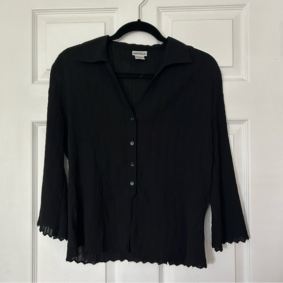Black Crinkle Button Down - Picture 1 of 6